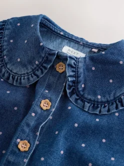 Bleu moyen - Ensemble chemise Denim et Pantalons à Carreaux (3mois-7ans)