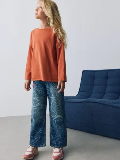 Bleu moyen - Jean ample imprimé SmileyWorld® (3-16ans)