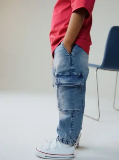 Bleu moyen - Jean cargo large extensible confortable (3mois -7ans)