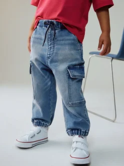 Bleu moyen - Jean cargo large extensible confortable (3mois -7ans)