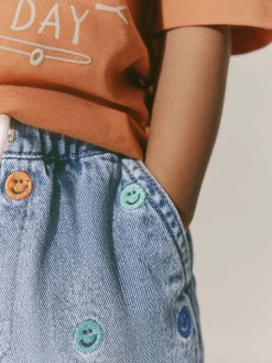 Bleu moyen - Jean en denim brodé 100 % coton (3mois-7ans)