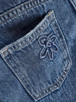 Bleu moyen - Jean orné d’un large imprimé fleuri (3-16ans)