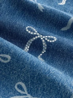 Bleu moyen - Jean orné d’un large imprimé fleuri (3-16ans)