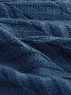 Bleu moyen - Pull à col rond en coton riche à torsades coupe classique