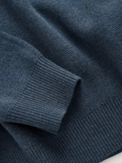 Bleu moyen - Uni - Pull N.Premium Coupe classique 100% Coton Premium à fermeture éclair