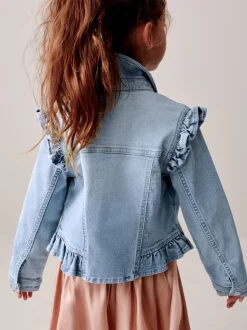 Bleu moyen - Veste en jean à épaules volantées (3-16ans)