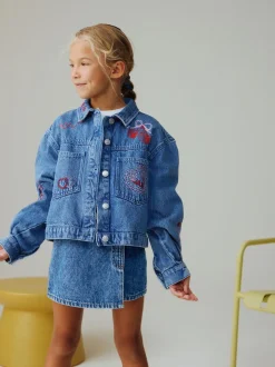 Bleu moyen - Veste-chemise Denim Brodé Cœur (3-16ans)