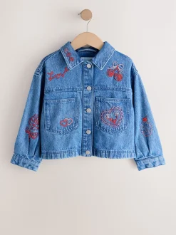 Bleu moyen - Veste-chemise Denim Brodé Cœur (3-16ans)