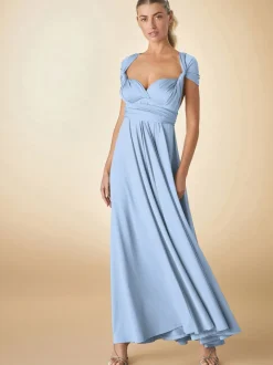 Bleu pastel - Robe longue de demoiselle d’honneur multicolore en jersey pour invitée de mariage