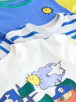 Bleu Pirates - Lot de 3 t-shirts appliqués à manches courtes (3mois7ans)