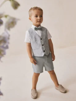 bleu pâle - Ensemble gilet, chemise, short et cravate (3mois9ans)