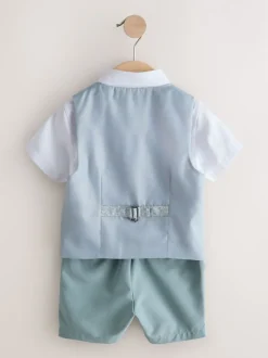 bleu pâle - Ensemble gilet, chemise, short et cravate (3mois9ans)