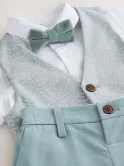 bleu pâle - Ensemble gilet, chemise, short et cravate (3mois9ans)