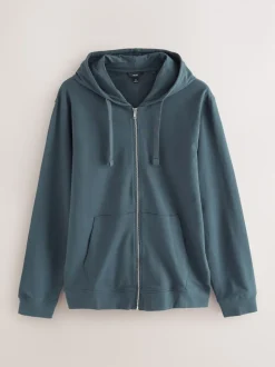 Bleu pétrole - Sweat à capuche zippé léger