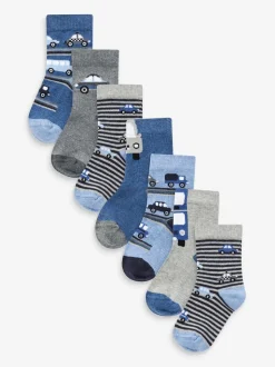 Bleu rayures/transport - Paquet de chaussettes en coton riche 7