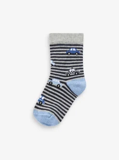 Bleu rayures/transport - Paquet de chaussettes en coton riche 7