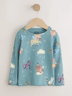 Bleu sarcelle motif fée - T-shirt à manches longues en côtes (3mths-7yrs)
