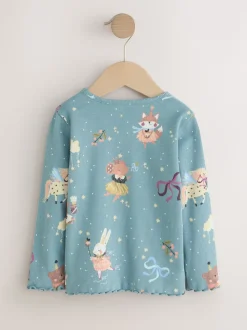 Bleu sarcelle motif fée - T-shirt à manches longues en côtes (3mths-7yrs)
