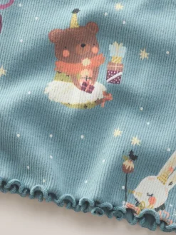 Bleu sarcelle motif fée - T-shirt à manches longues en côtes (3mths-7yrs)