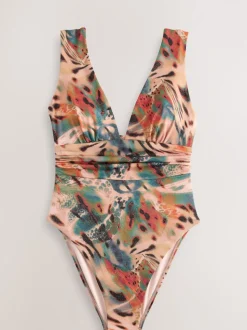 Bleu sarcelle/Rose Animal métallisé - Maillot de bain gainant pigeonnant