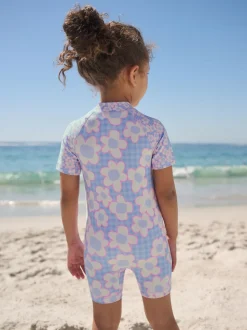 Bleu Stampy Fleuri - Maillot de bain Sunsafe (3mths-10yrs)