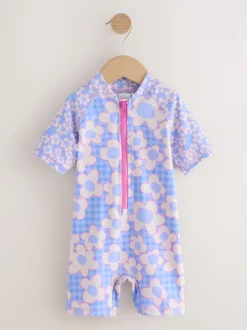 Bleu Stampy Fleuri - Maillot de bain Sunsafe (3mths-10yrs)