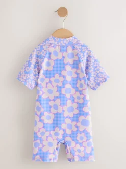 Bleu Stampy Fleuri - Maillot de bain Sunsafe (3mths-10yrs)