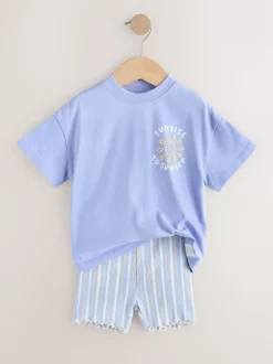 Bleu Sunshine - Ensemble t-shirt à manches courtes et short cycliste (3mois7ans)