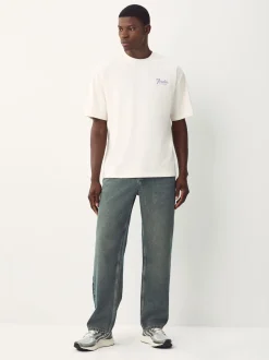 Bleu teinte foncée - Coupe ample - délavé vintage Denim Jeans