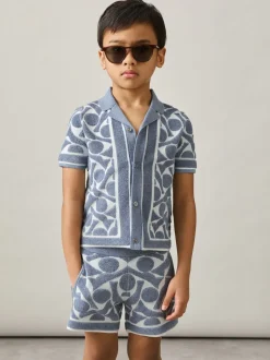 BLeu tendre/blanc - Short Reiss Vounder en tissu éponge à motif abstrait