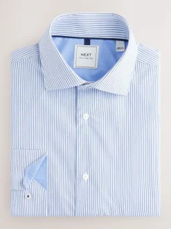 Bleu texturé/rayé - Ajustement régulier - Lot de 2 chemises élégantes faciles d’entretien à manchette simple