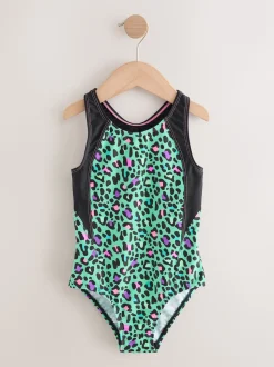 Bleu turquoise motif animal - Maillot de bain sport à dos ouvert (3-16ans)