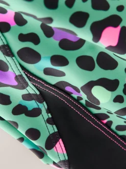 Bleu turquoise motif animal - Maillot de bain sport à dos ouvert (3-16ans)