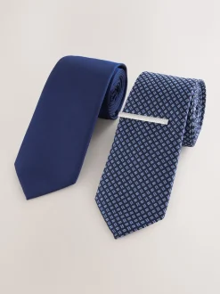 bleu vif - Lot de 2 cravates clip texturées