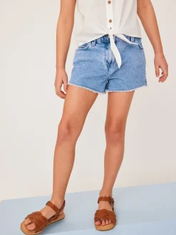 bleu vif - Short en jean à bords effilochés (3-16ans)