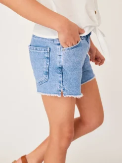 bleu vif - Short en jean à bords effilochés (3-16ans)