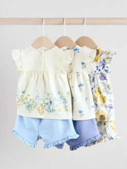 Bleu/blanc à fleurs - Ensemble t-shirt et short à volants bébé 6 pièces (0mois-2ans)