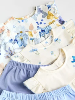 Bleu/blanc à fleurs - Ensemble t-shirt et short à volants bébé 6 pièces (0mois-2ans)