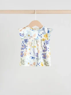 Bleu/blanc à fleurs - Ensemble t-shirt et short à volants bébé 6 pièces (0mois-2ans)