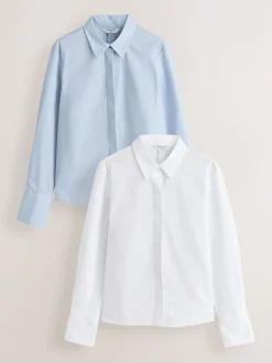 Bleu/Blanc - Lot de 2 chemises ajustées extensibles indispensables à manches longues