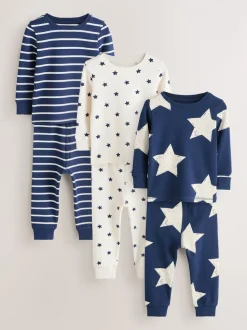 Bleu/Blanc - Lot de 3 Pyjamas Ajusté Se blottir (9mois à10ans)