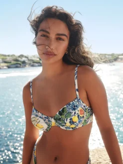 Bleu/blanc imprimé sardine - Haut de bikini non rembourré avec armatures