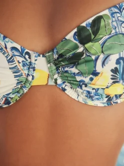 Bleu/blanc imprimé sardine - Haut de bikini non rembourré avec armatures