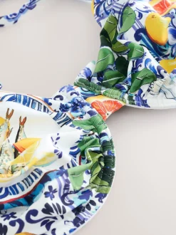 Bleu/blanc imprimé sardine - Haut de bikini non rembourré avec armatures