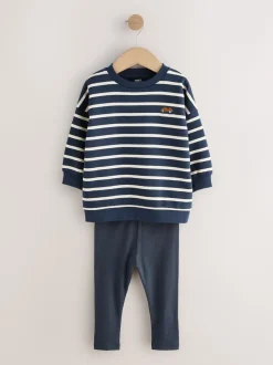 Bleu/blanc rayé/auto - Ensemble sweat-shirts et legging, lot de 2 (3mois-7ans)