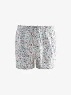 Bleu/Blanc/Vert Fleuri  - Lot de 4 - Boxers purs tissés