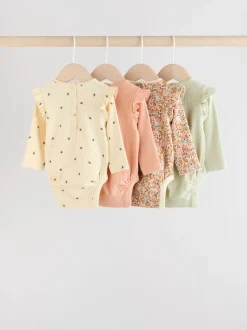 Bleu/Crème/Coral Ditsy - Body à volants et manches longues bébé Lot de 4 (0mois2ans)