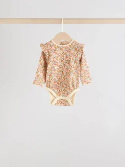 Bleu/Crème/Coral Ditsy - Body à volants et manches longues bébé Lot de 4 (0mois2ans)