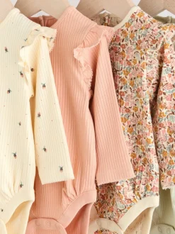 Bleu/Crème/Coral Ditsy - Body à volants et manches longues bébé Lot de 4 (0mois2ans)