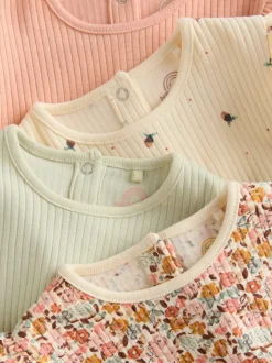 Bleu/Crème/Coral Ditsy - Body à volants et manches longues bébé Lot de 4 (0mois2ans)